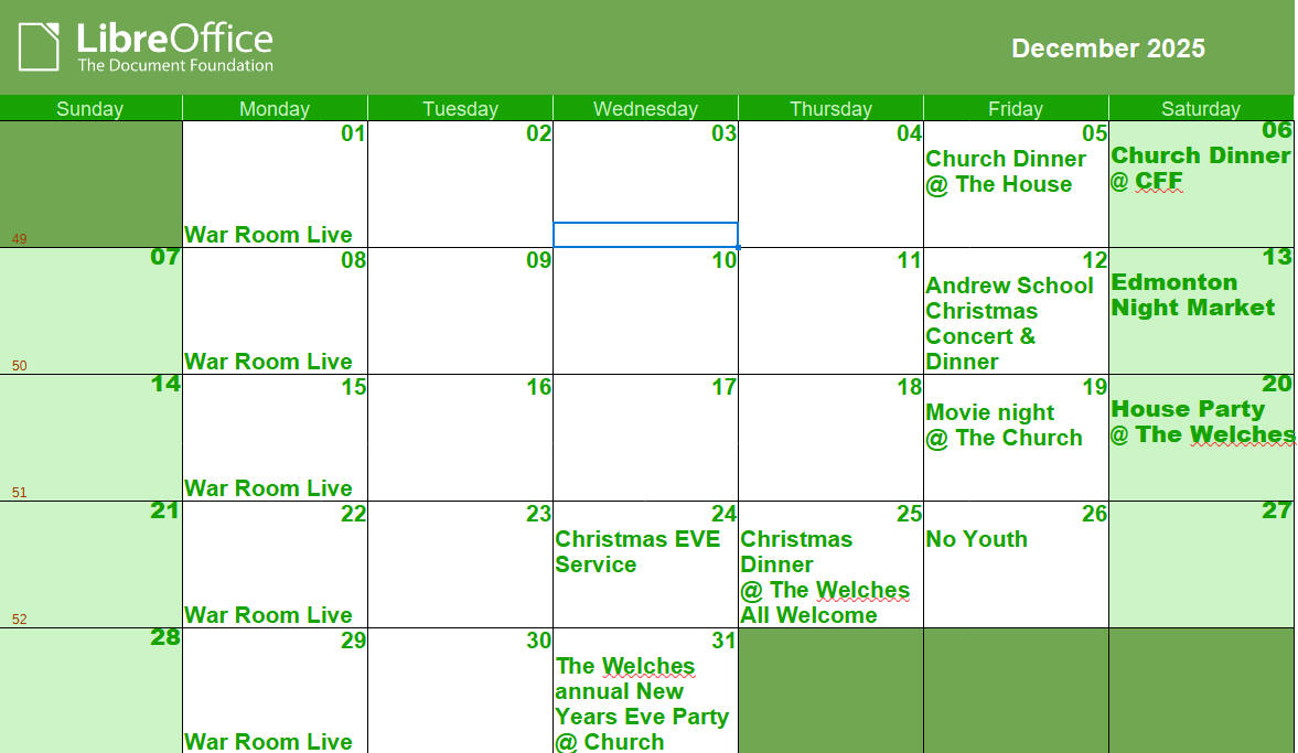 December 2025 Calender